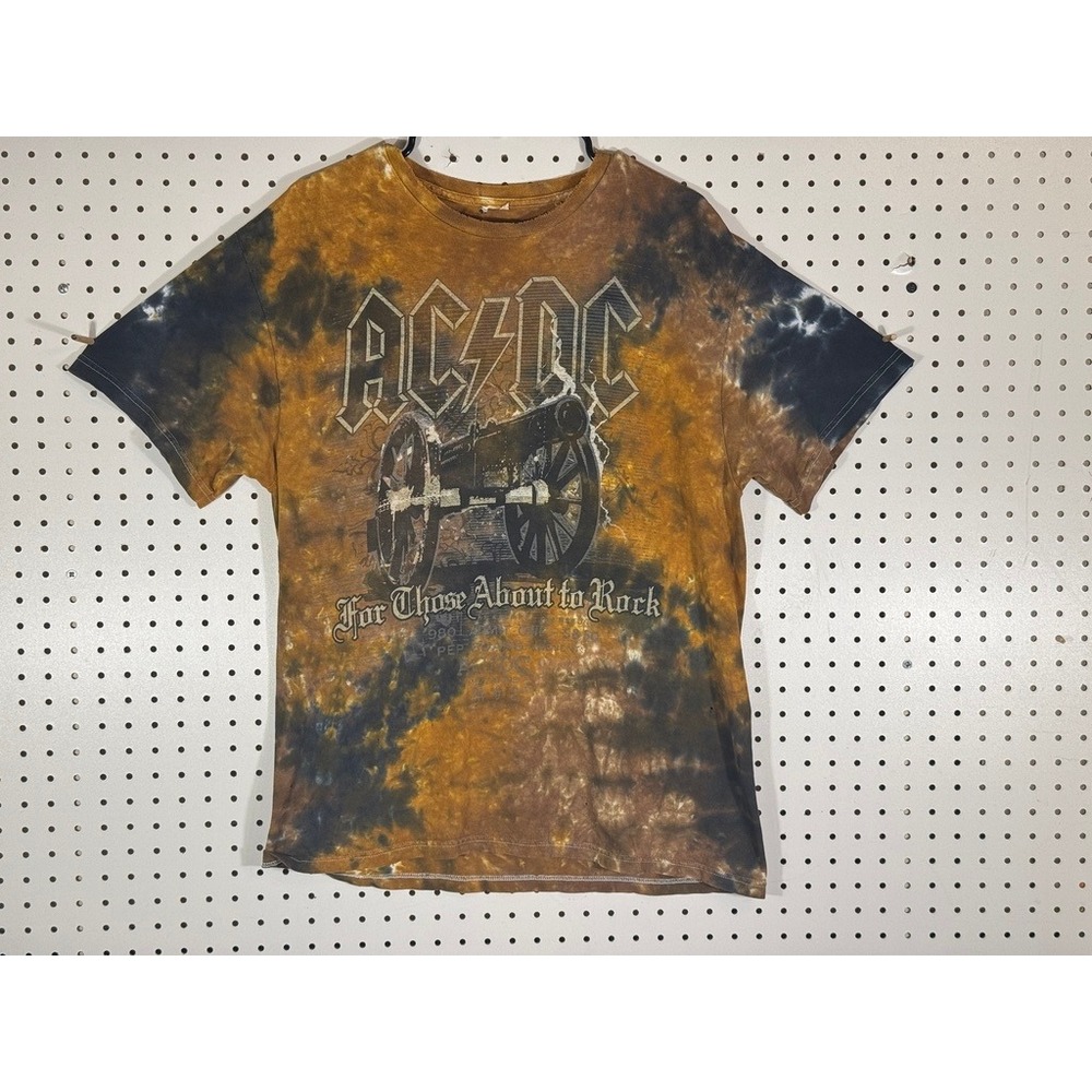 ACDC For Those About To Rock Tie Dye Graphic T-Shirt Brown Black Mens Large